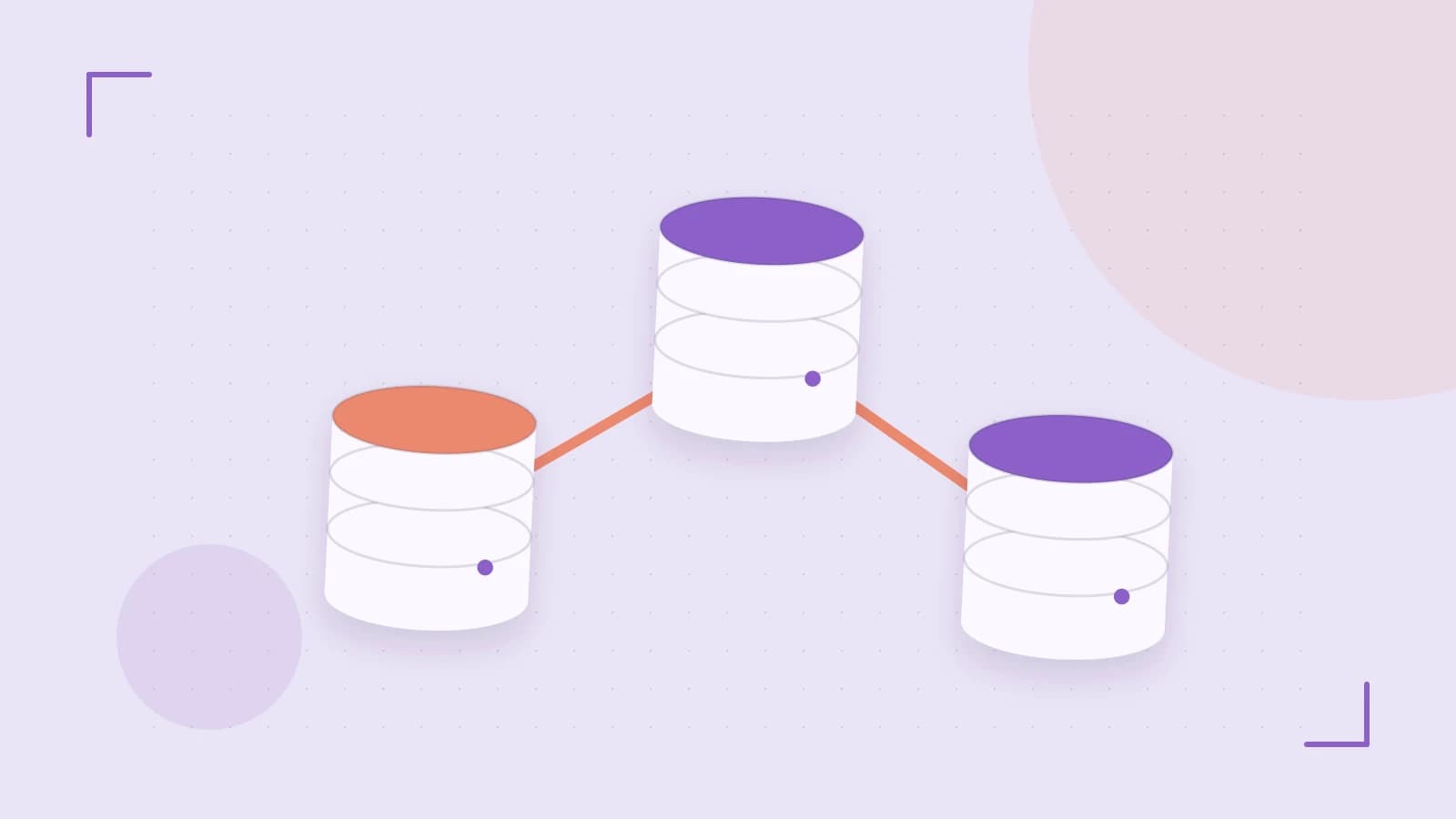 Editorial illustration of structured records, database cylinders and relationships between tables