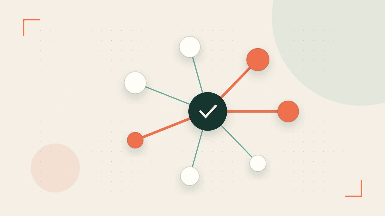 Editorial illustration of an algorithmic node graph with branching paths and a highlighted result