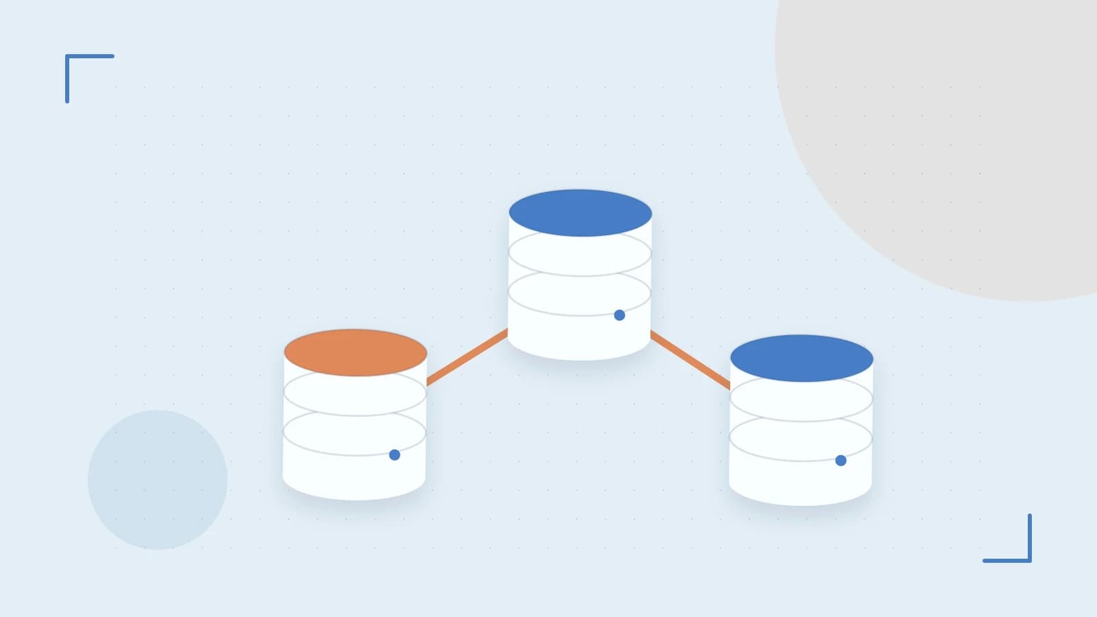 Editorial illustration of structured records, database cylinders and relationships between tables