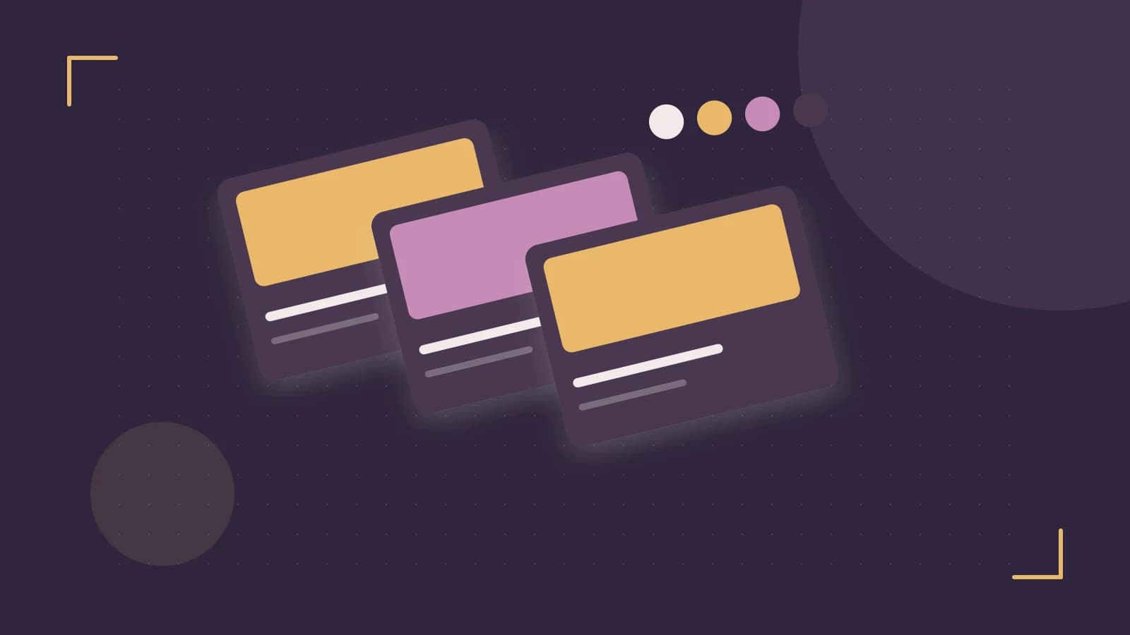Editorial illustration of responsive browser layouts, overlapping design components and a color system