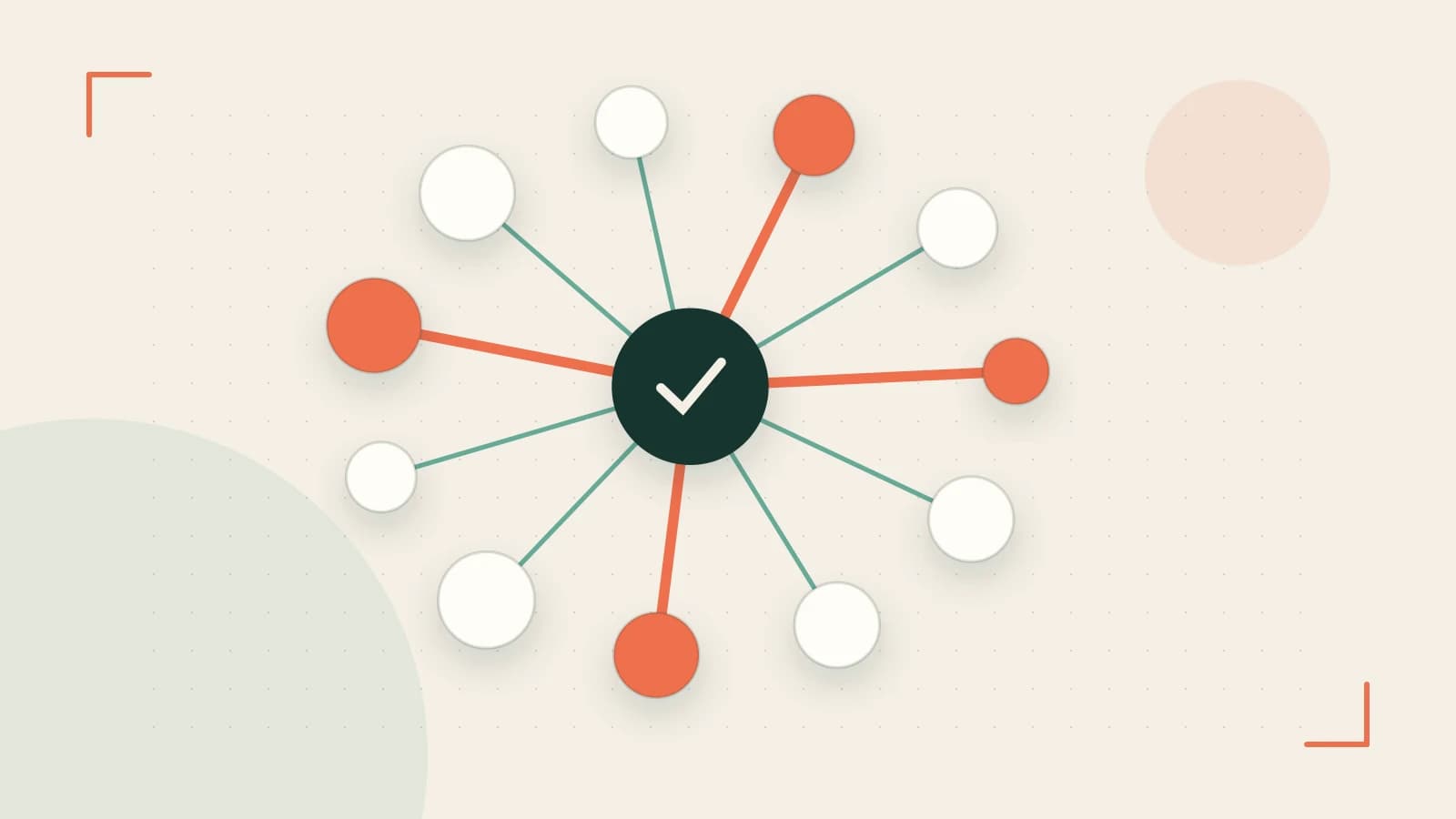 Editorial illustration of an algorithmic node graph with branching paths and a highlighted result