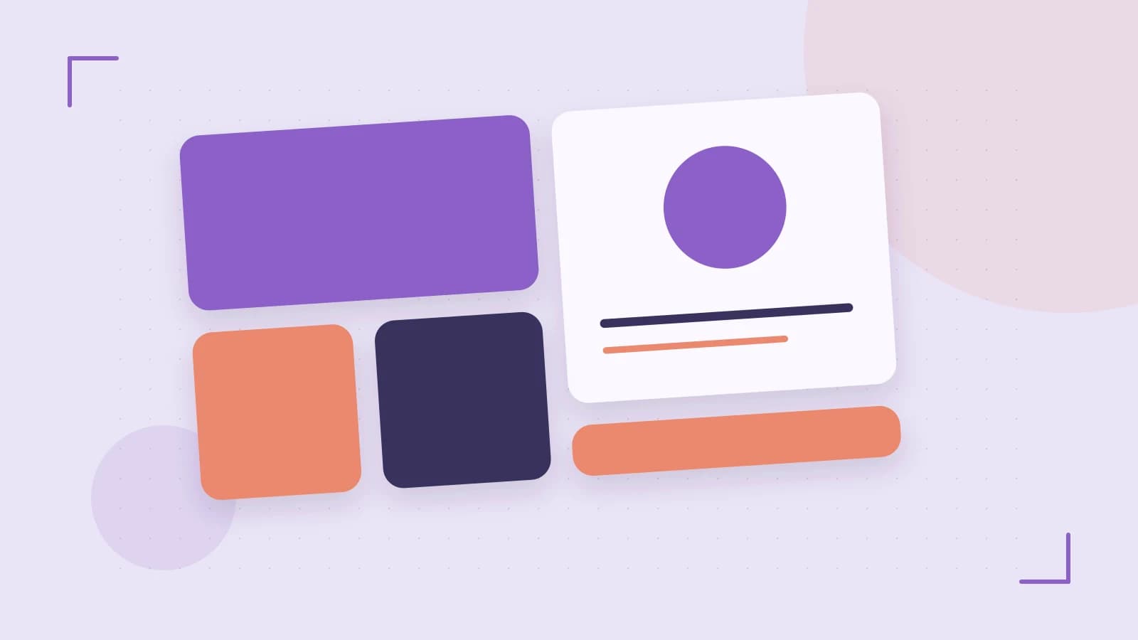 Editorial illustration of responsive browser layouts, overlapping design components and a color system