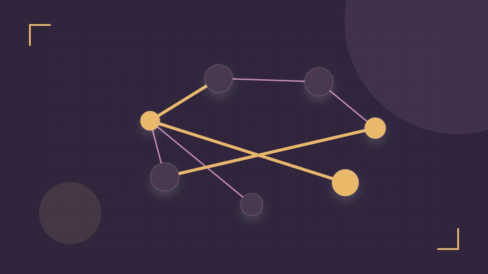 Editorial illustration of an algorithmic node graph with branching paths and a highlighted result