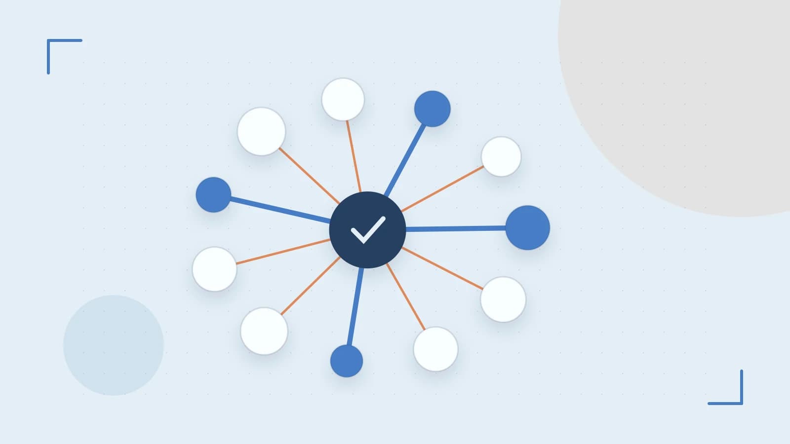 Editorial illustration of an algorithmic node graph with branching paths and a highlighted result