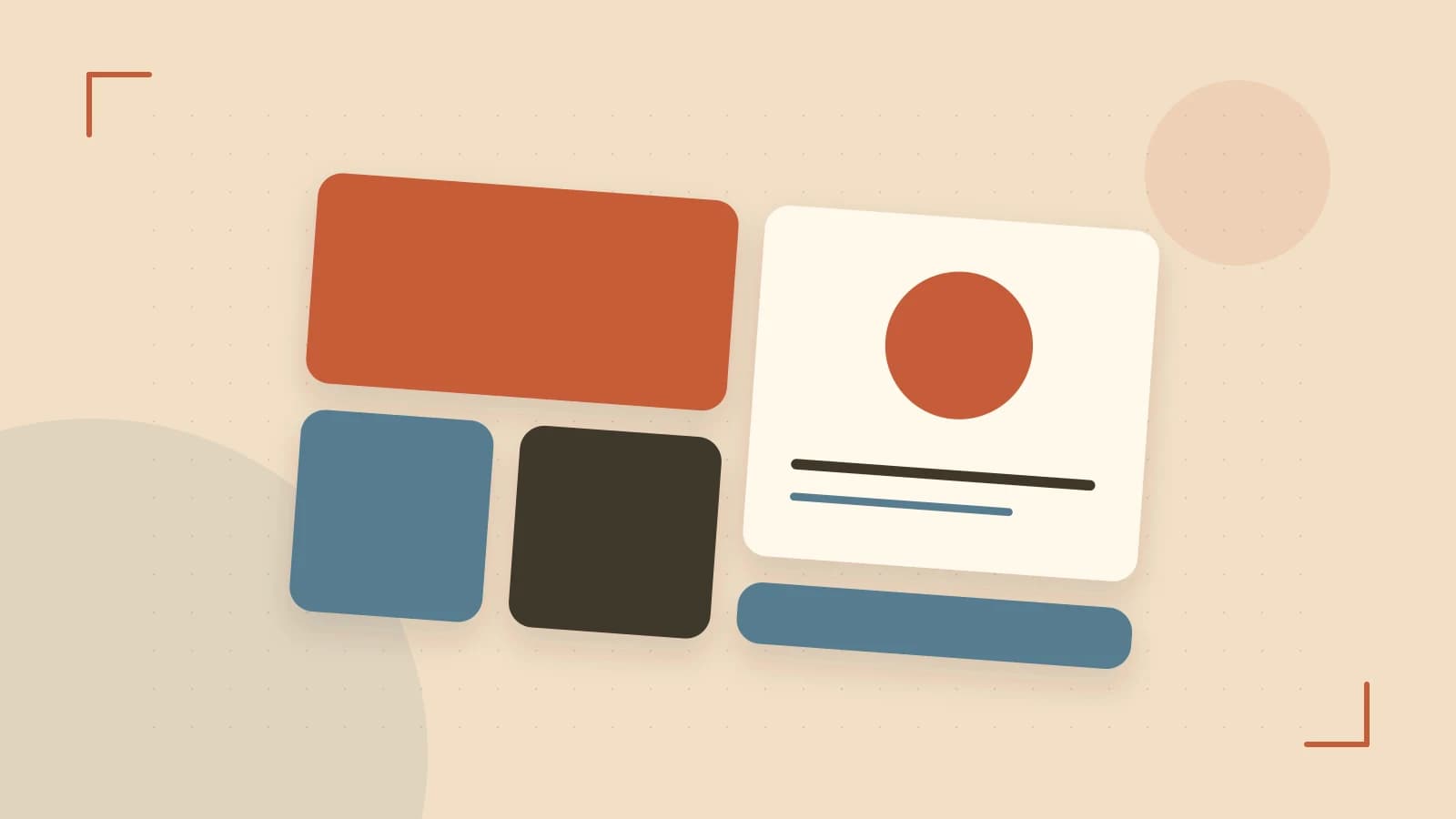 Editorial illustration of responsive browser layouts, overlapping design components and a color system