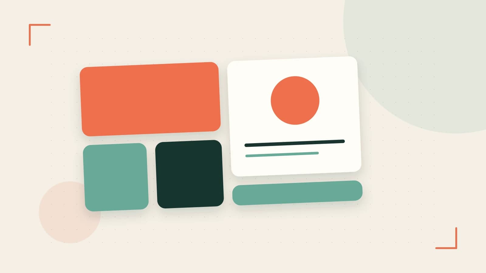 Editorial illustration of responsive browser layouts, overlapping design components and a color system