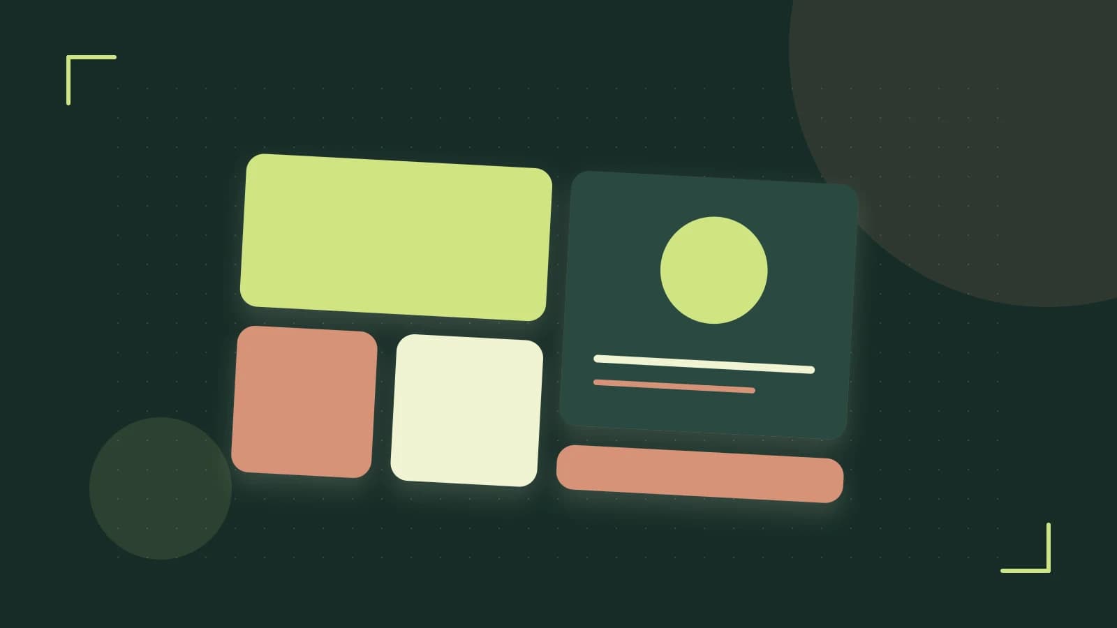 Editorial illustration of responsive browser layouts, overlapping design components and a color system