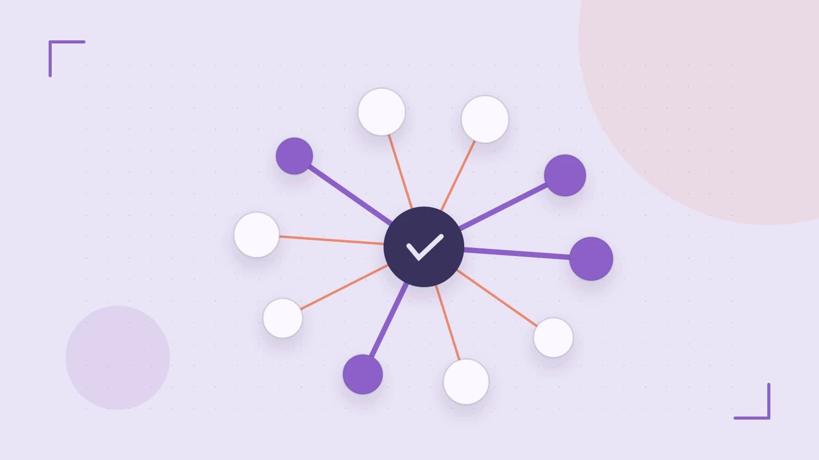 Editorial illustration of an algorithmic node graph with branching paths and a highlighted result