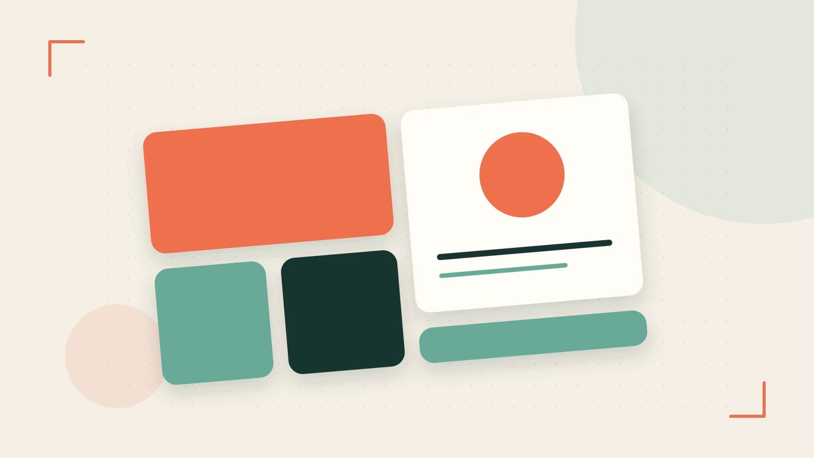 Editorial illustration of responsive browser layouts, overlapping design components and a color system