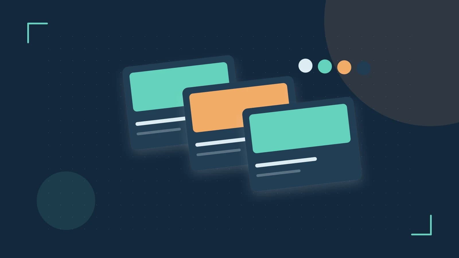 Editorial illustration of responsive browser layouts, overlapping design components and a color system