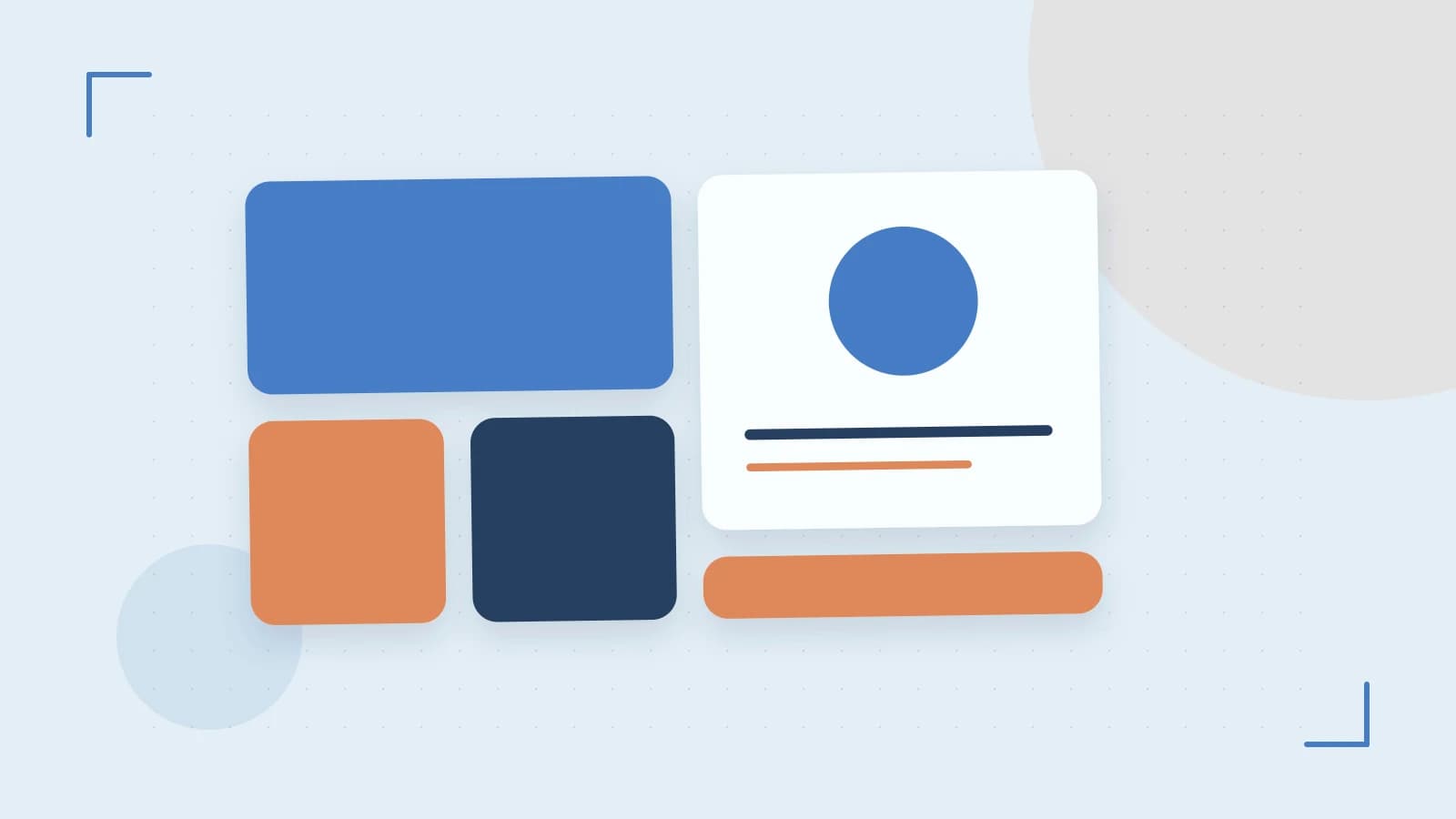 Editorial illustration of responsive browser layouts, overlapping design components and a color system