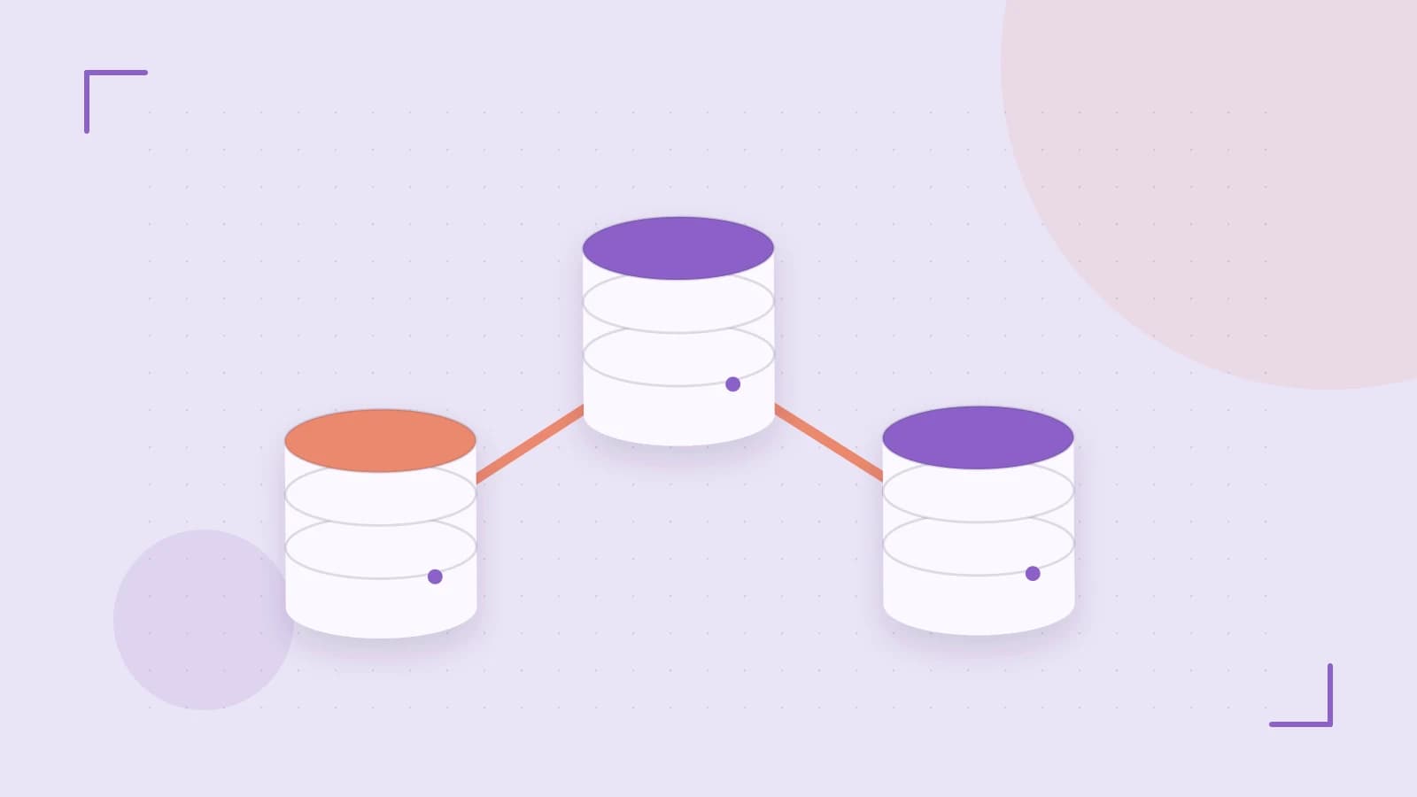 Editorial illustration of structured records, database cylinders and relationships between tables