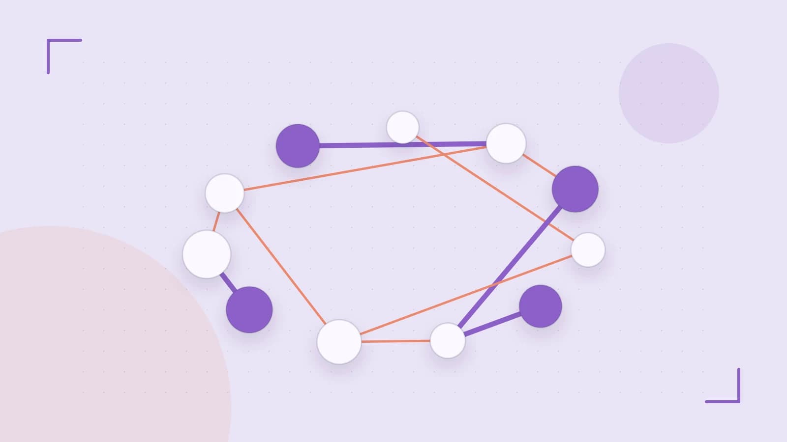 Editorial illustration of an algorithmic node graph with branching paths and a highlighted result