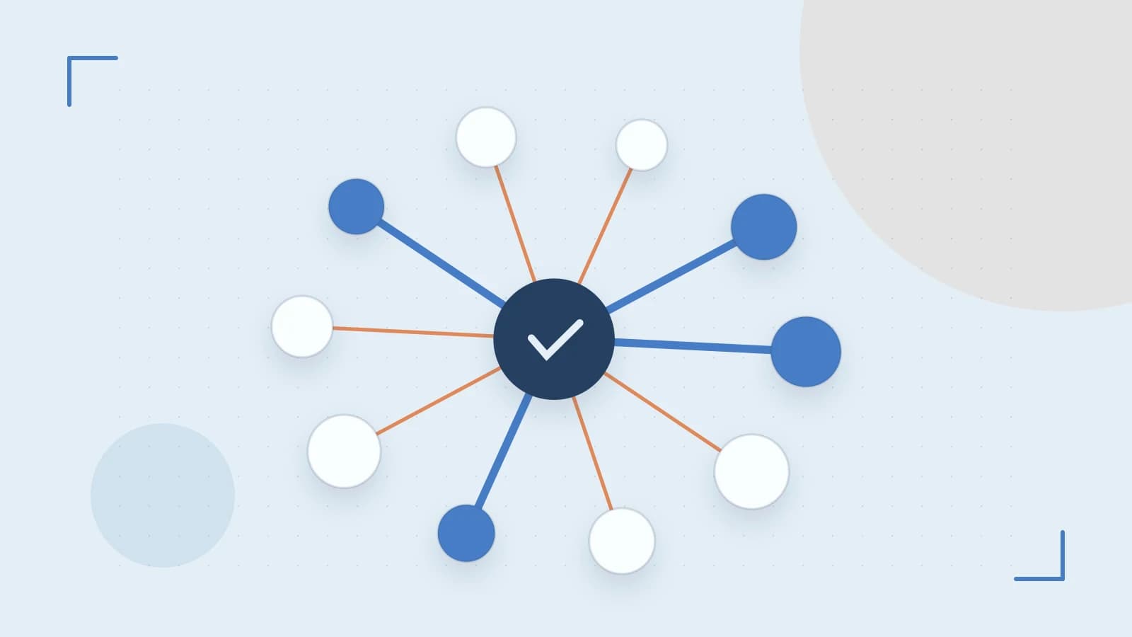 Editorial illustration of an algorithmic node graph with branching paths and a highlighted result