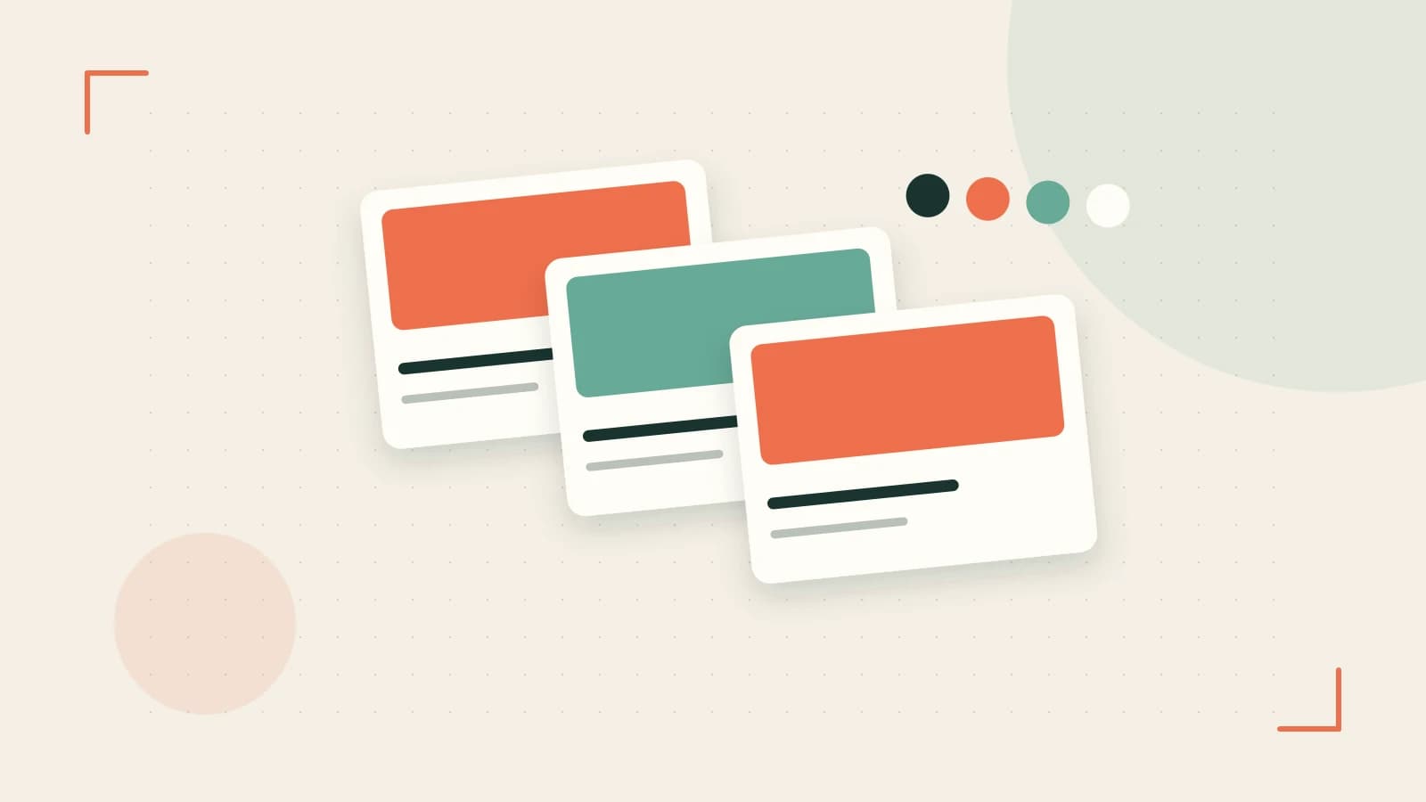 Editorial illustration of responsive browser layouts, overlapping design components and a color system