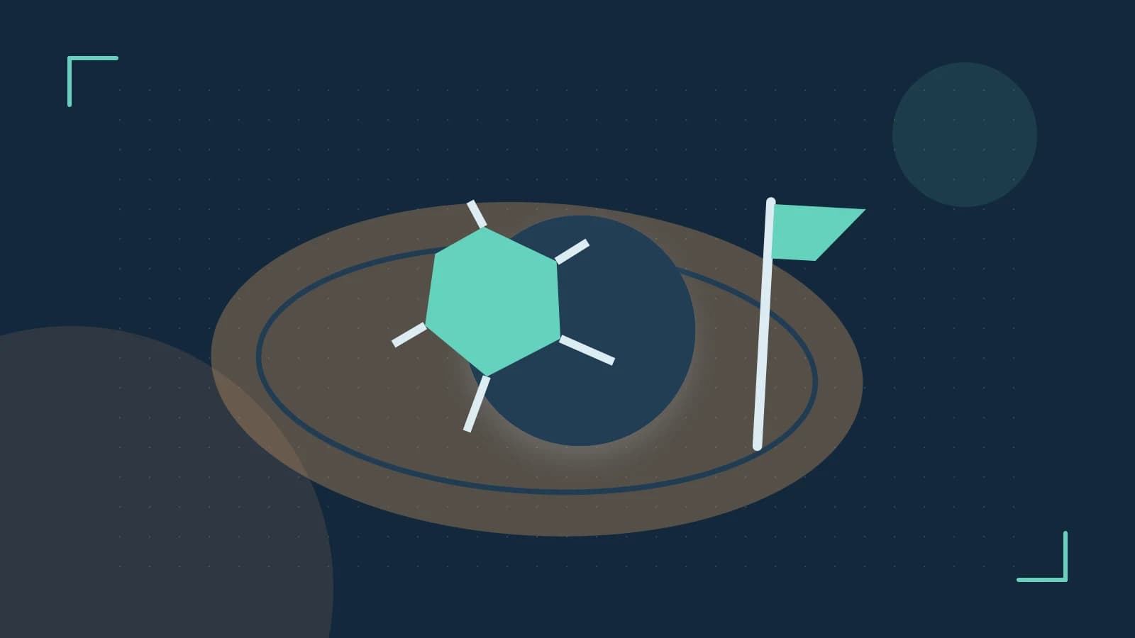 Editorial illustration of a stylized sports ball, stadium geometry and dynamic arcs