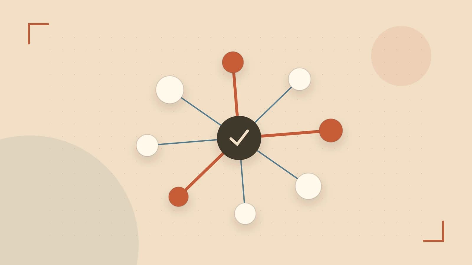 Editorial illustration of an algorithmic node graph with branching paths and a highlighted result
