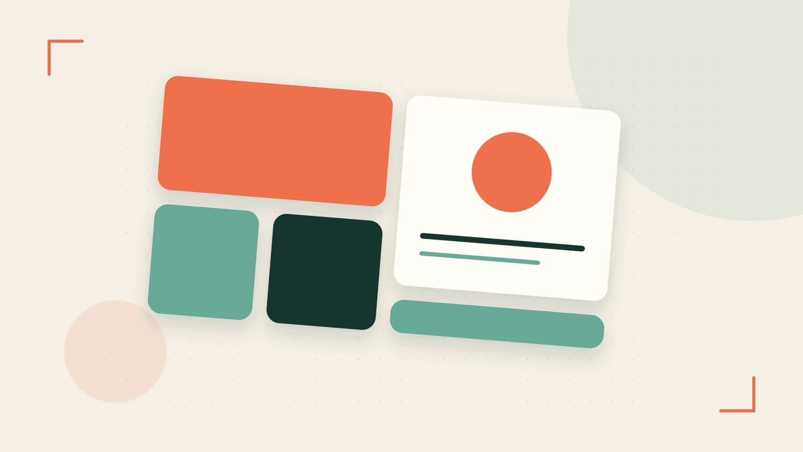 Editorial illustration of responsive browser layouts, overlapping design components and a color system
