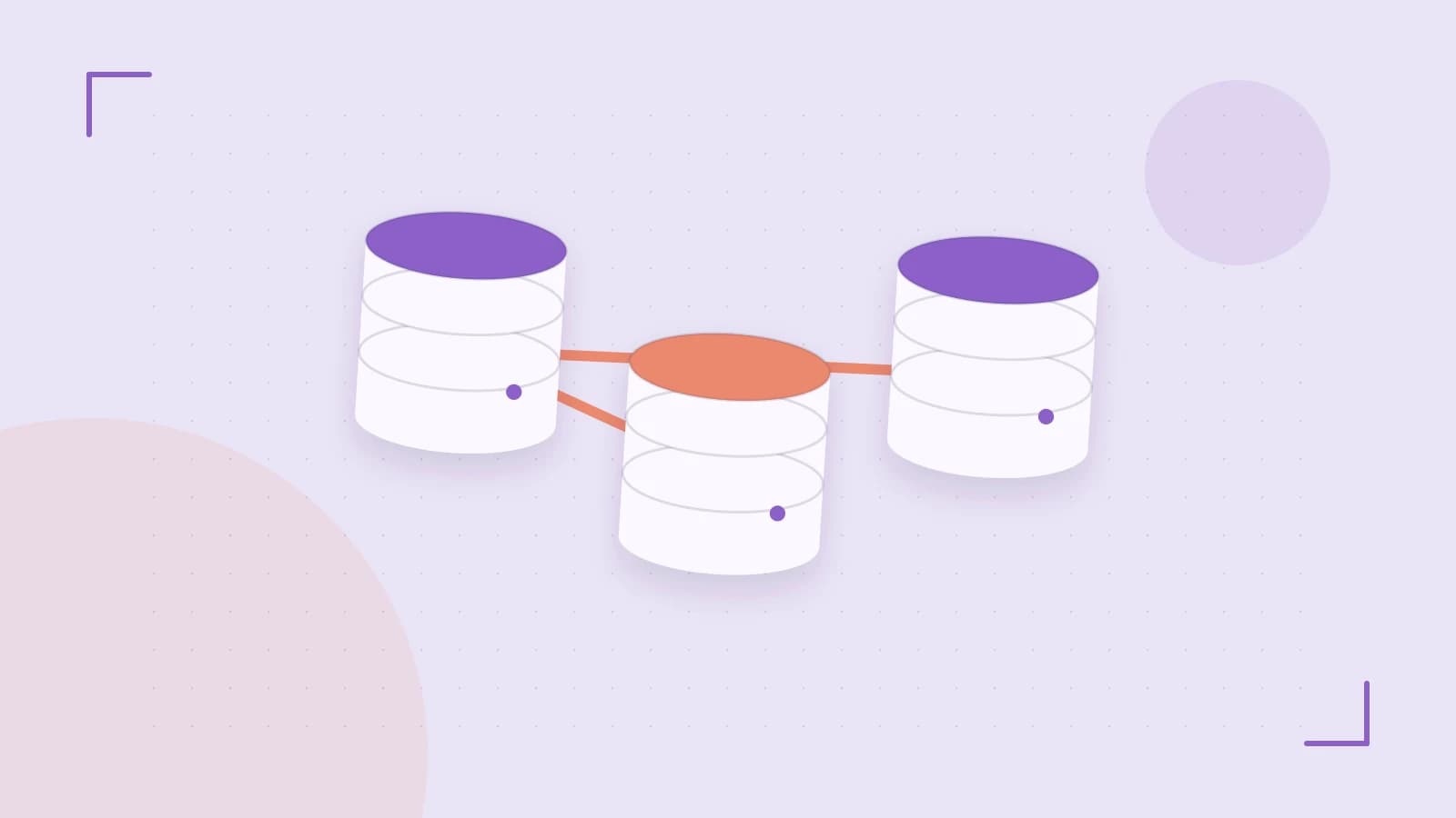 Editorial illustration of structured records, database cylinders and relationships between tables