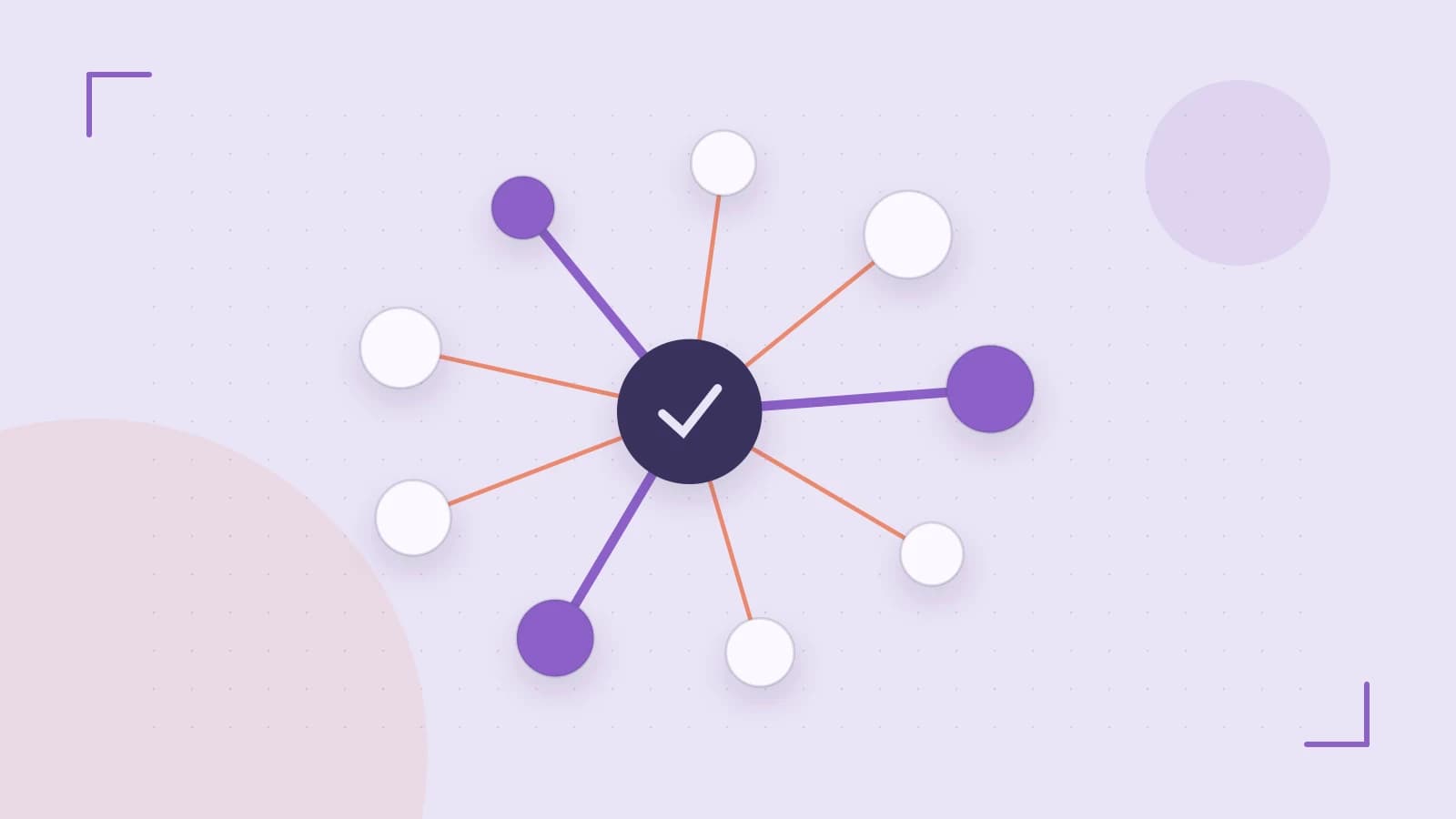 Editorial illustration of an algorithmic node graph with branching paths and a highlighted result