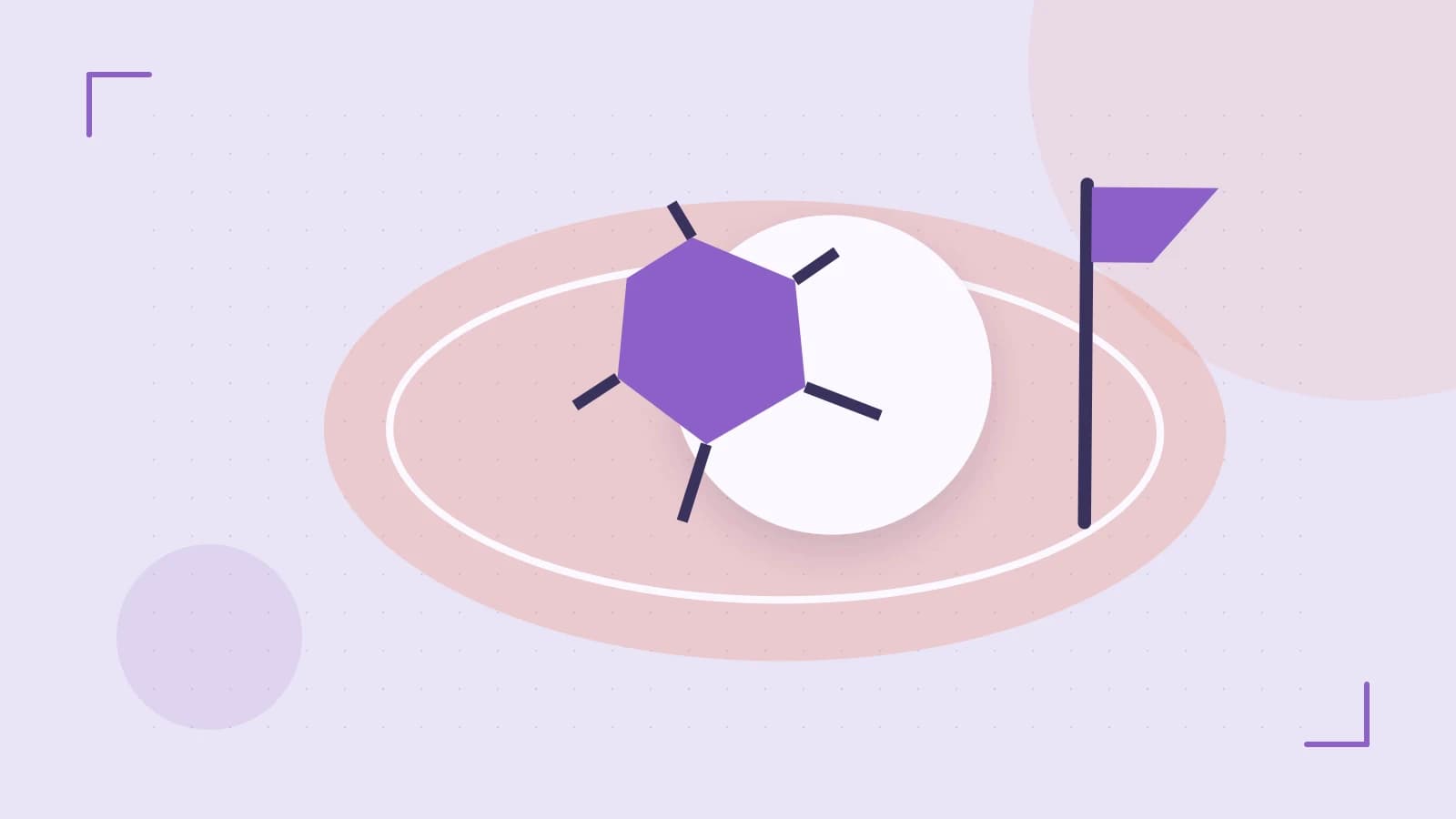 Editorial illustration of a stylized sports ball, stadium geometry and dynamic arcs