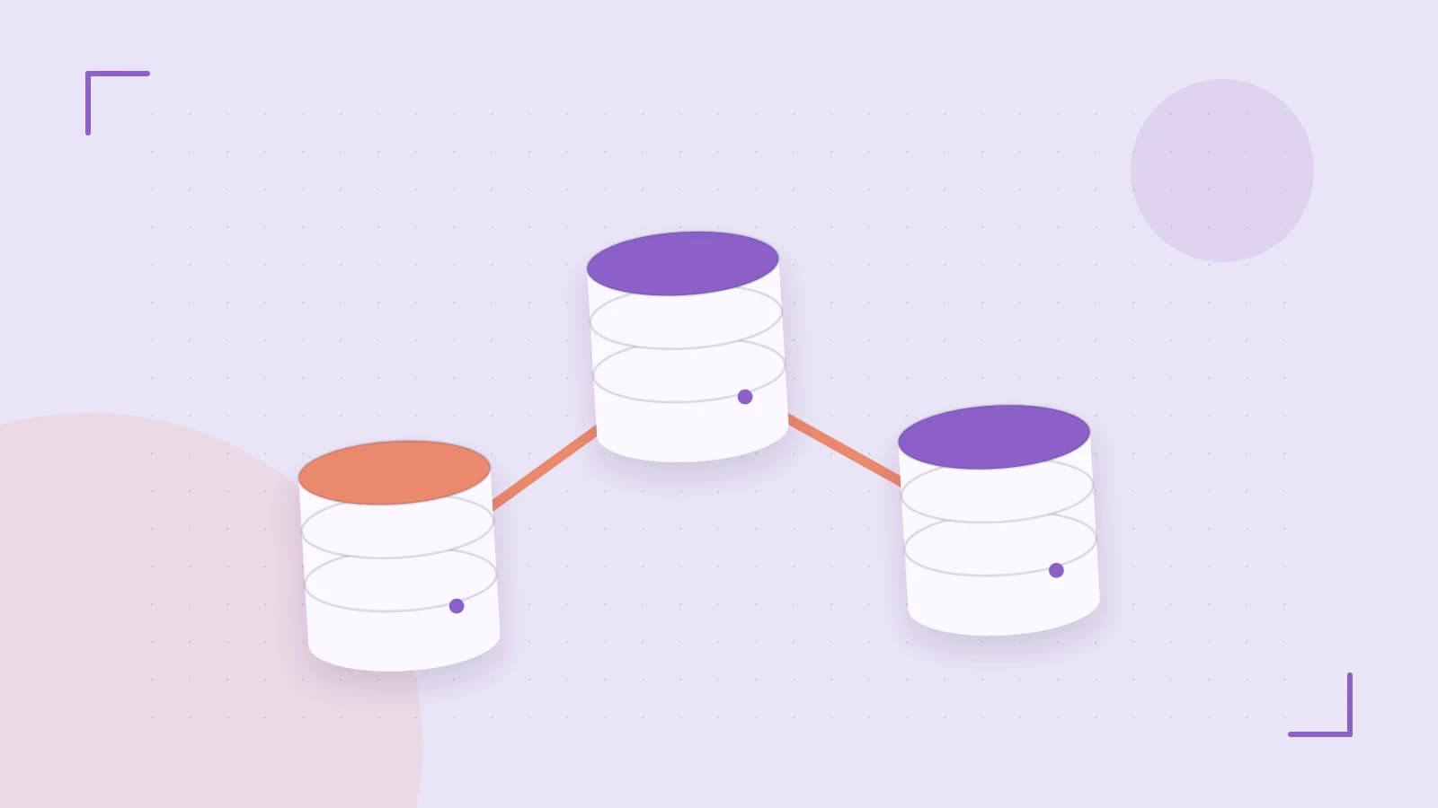 Editorial illustration of structured records, database cylinders and relationships between tables