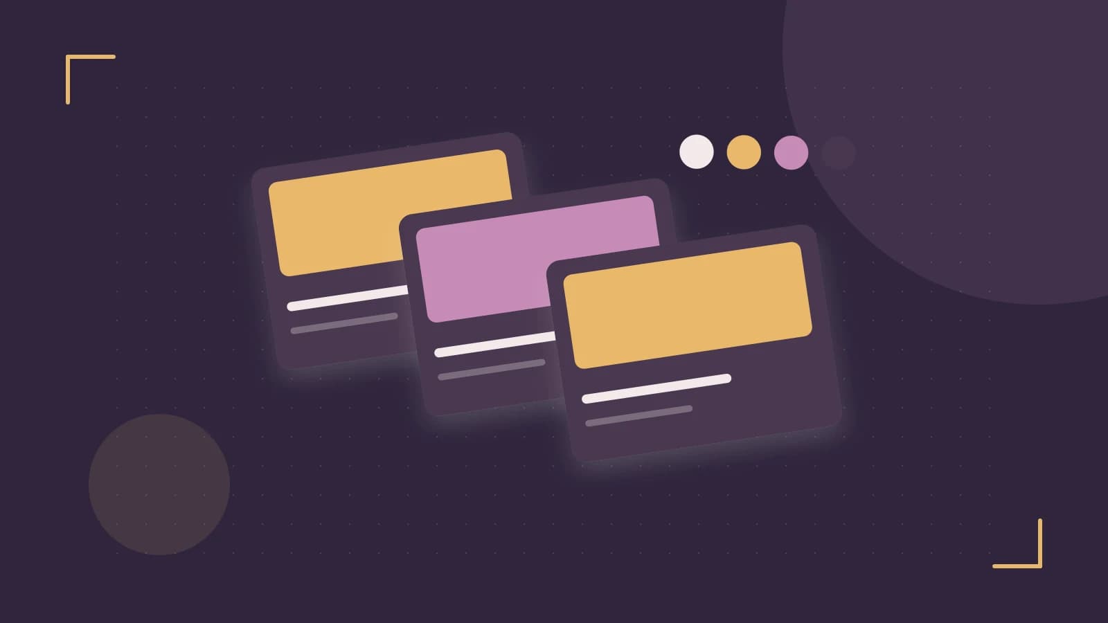 Editorial illustration of responsive browser layouts, overlapping design components and a color system