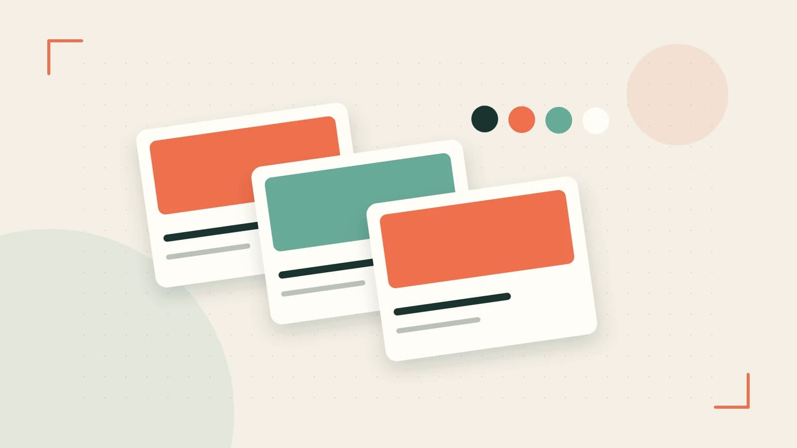 Editorial illustration of responsive browser layouts, overlapping design components and a color system
