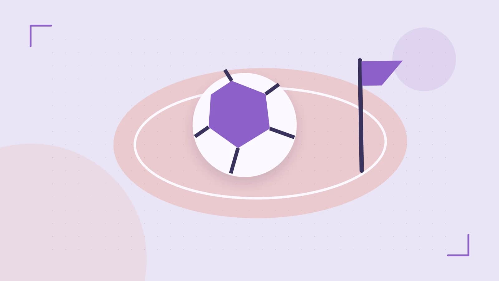 Editorial illustration of a stylized sports ball, stadium geometry and dynamic arcs