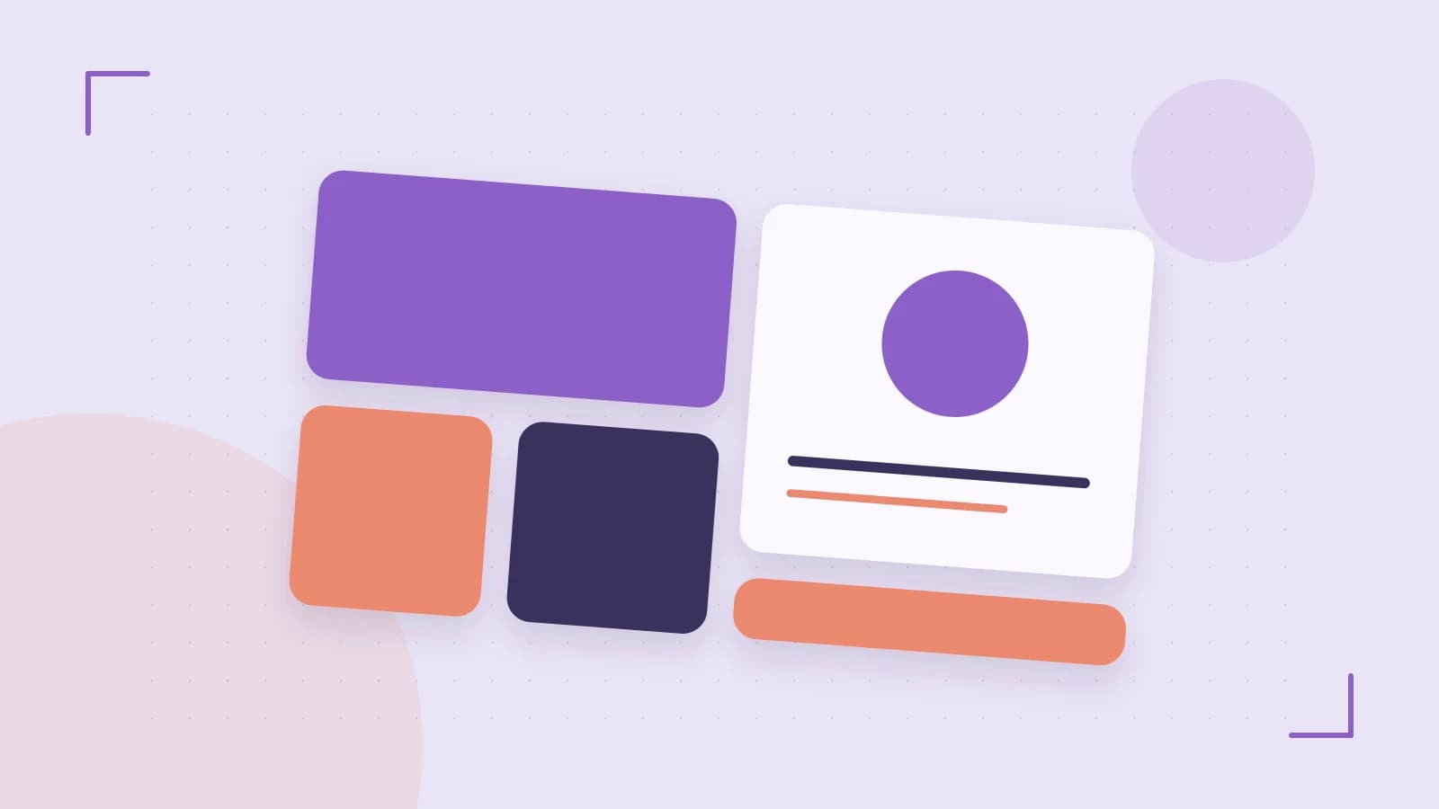 Editorial illustration of responsive browser layouts, overlapping design components and a color system