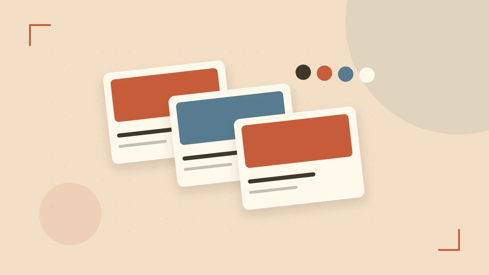 Editorial illustration of responsive browser layouts, overlapping design components and a color system