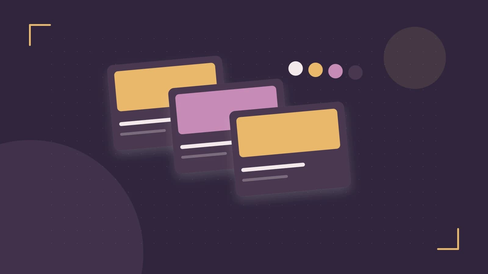 Editorial illustration of responsive browser layouts, overlapping design components and a color system