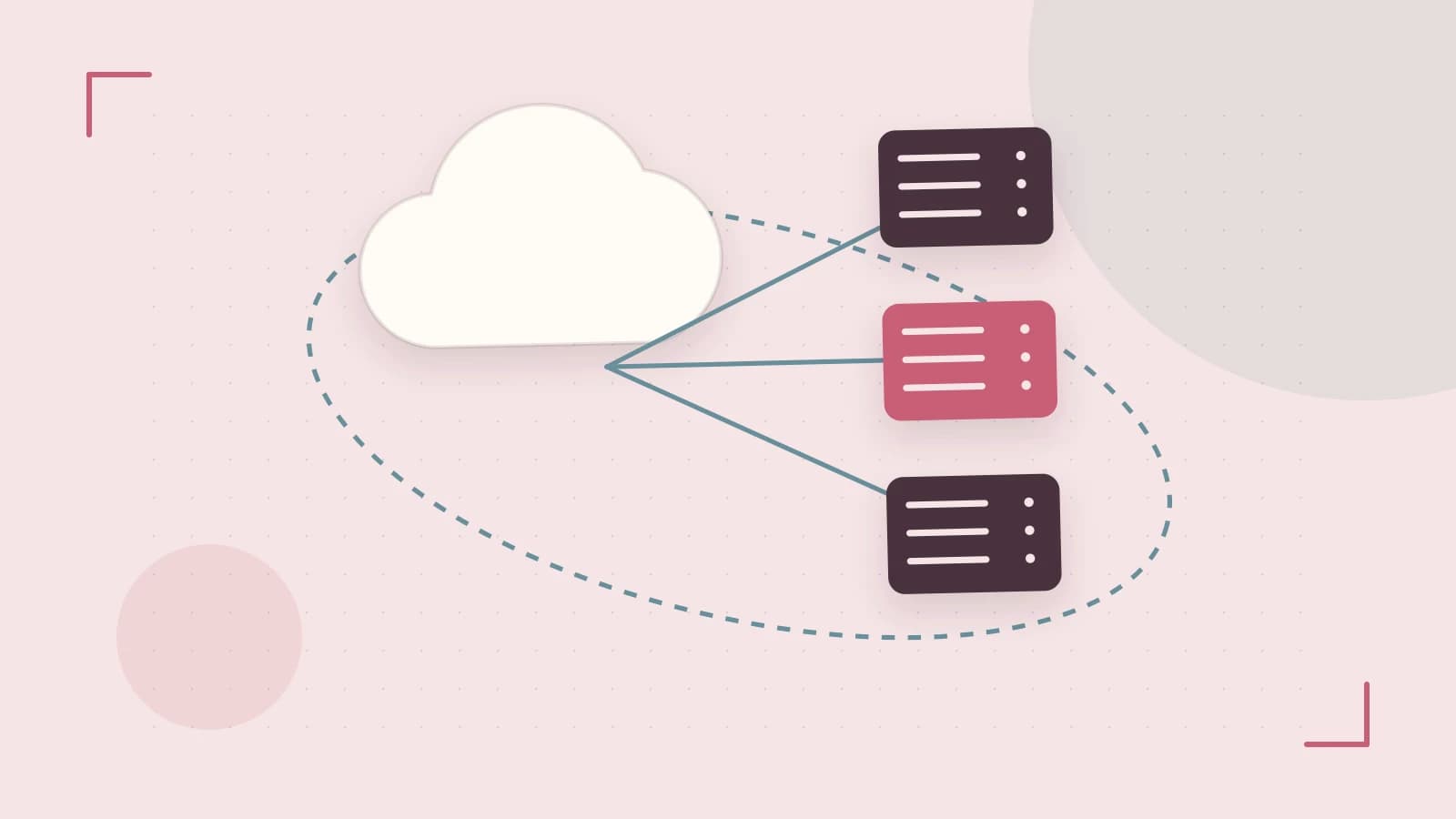 Editorial illustration of cloud infrastructure, connected server racks and an orbital service map
