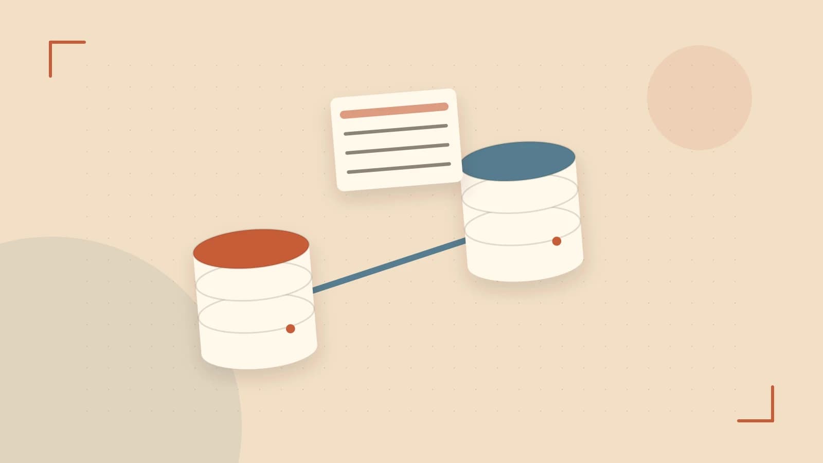 Editorial illustration of structured records, database cylinders and relationships between tables