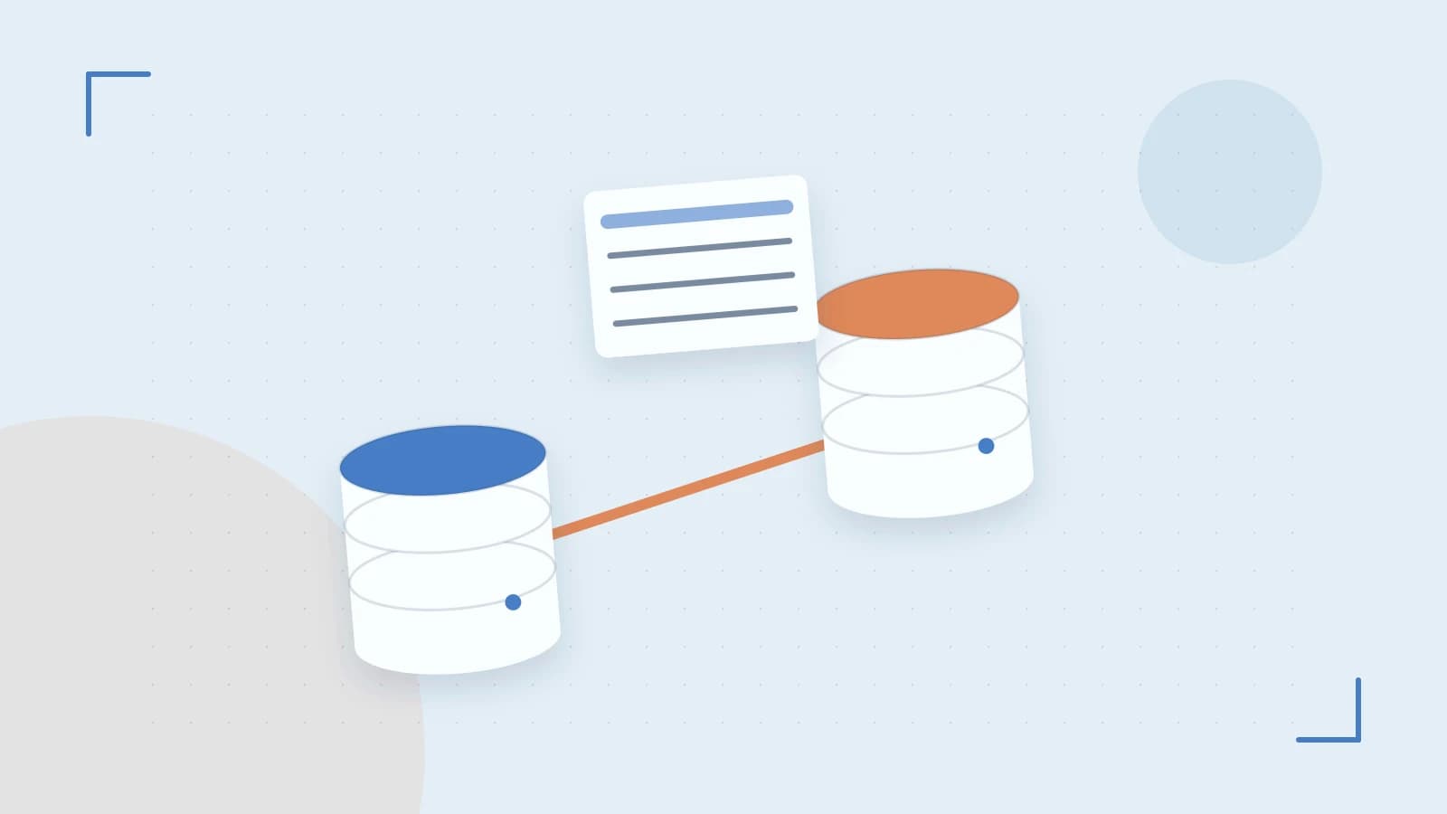 Editorial illustration of structured records, database cylinders and relationships between tables