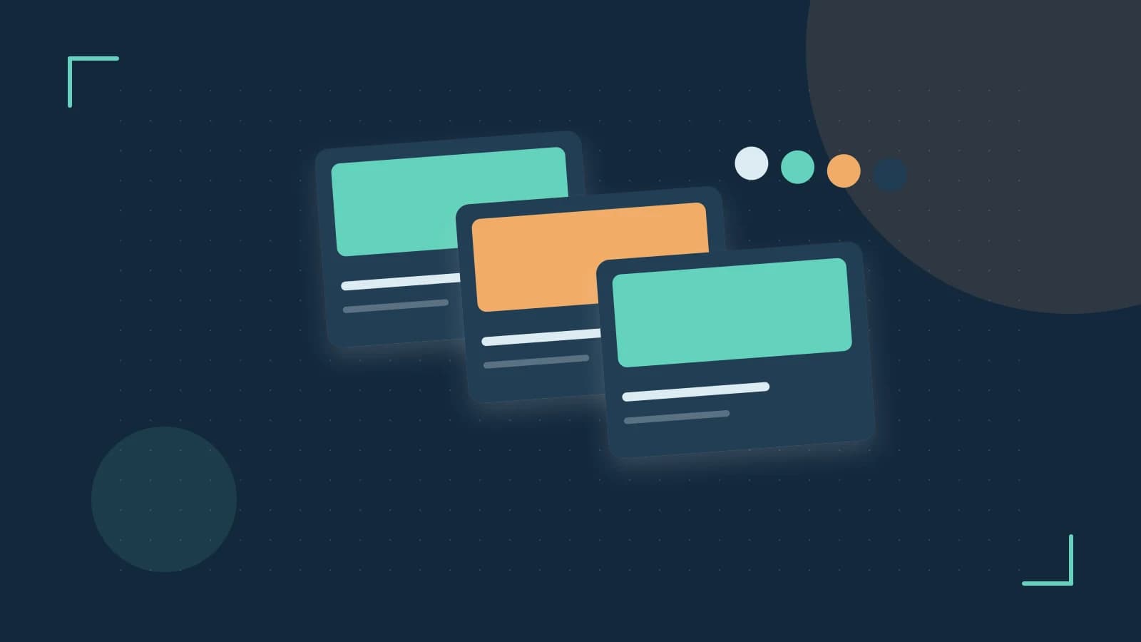Editorial illustration of responsive browser layouts, overlapping design components and a color system