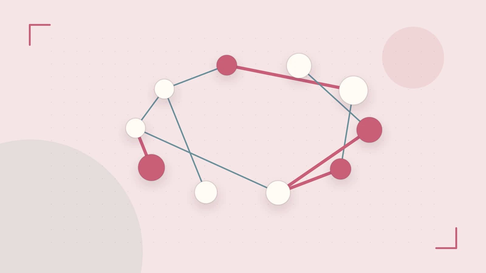Editorial illustration of an algorithmic node graph with branching paths and a highlighted result