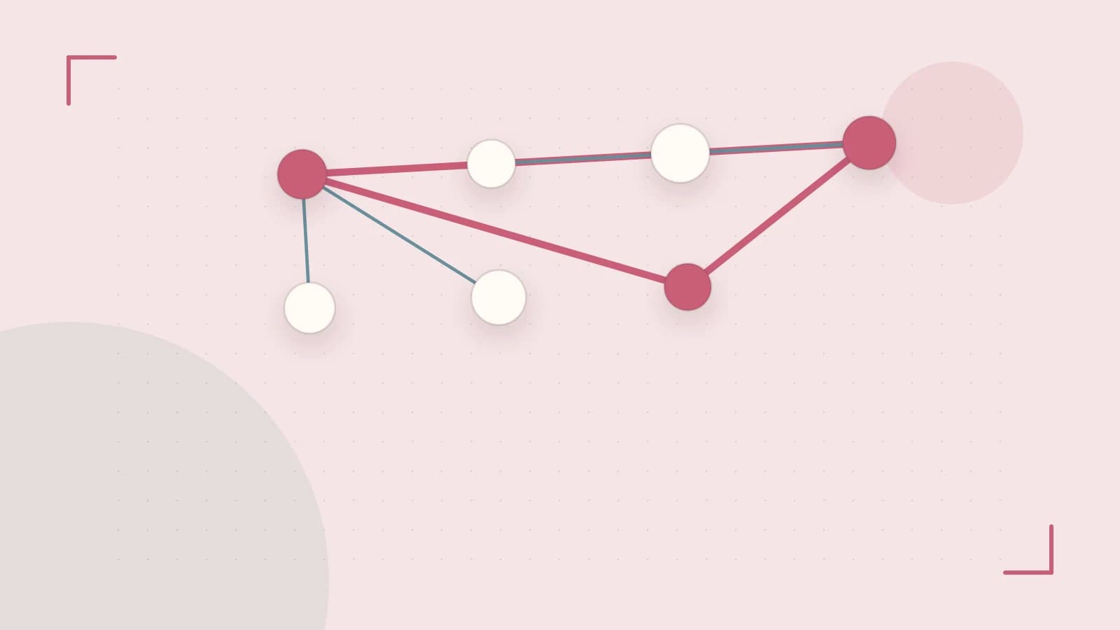 Editorial illustration of an algorithmic node graph with branching paths and a highlighted result