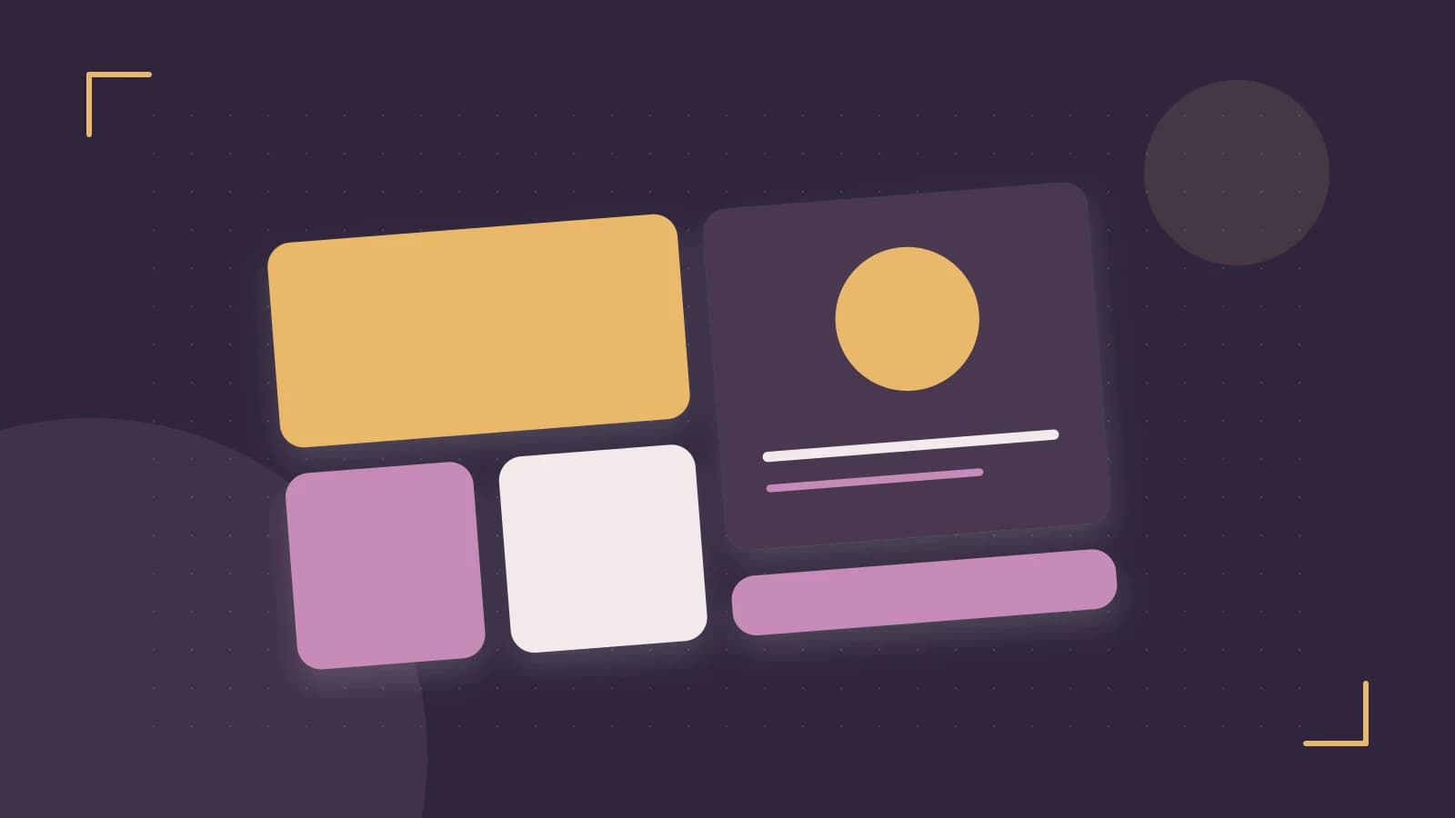 Editorial illustration of responsive browser layouts, overlapping design components and a color system
