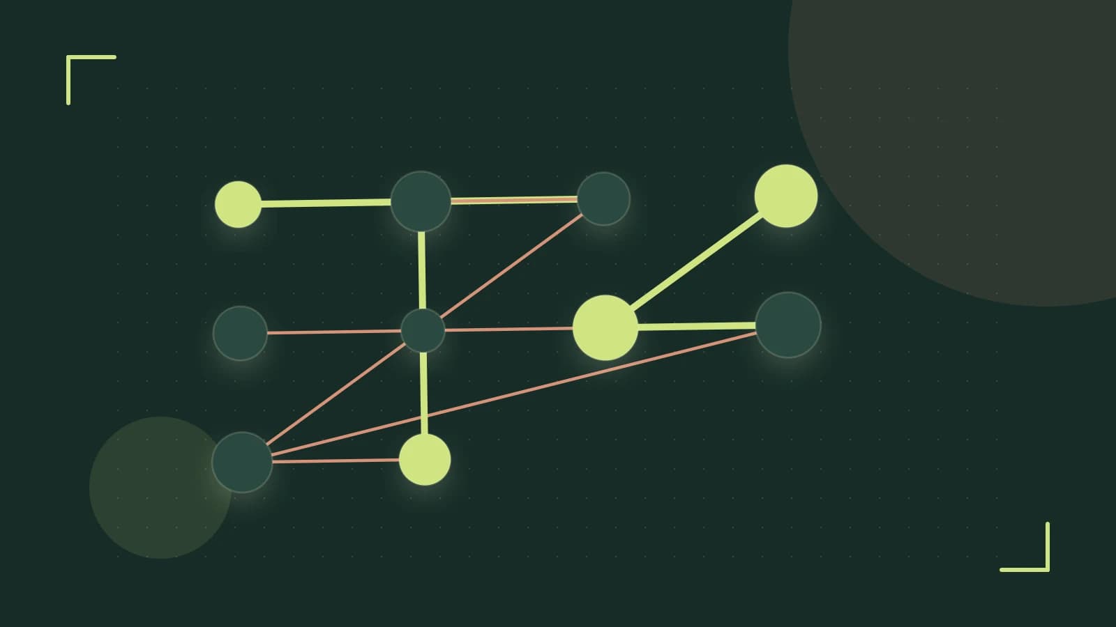 Editorial illustration of an algorithmic node graph with branching paths and a highlighted result