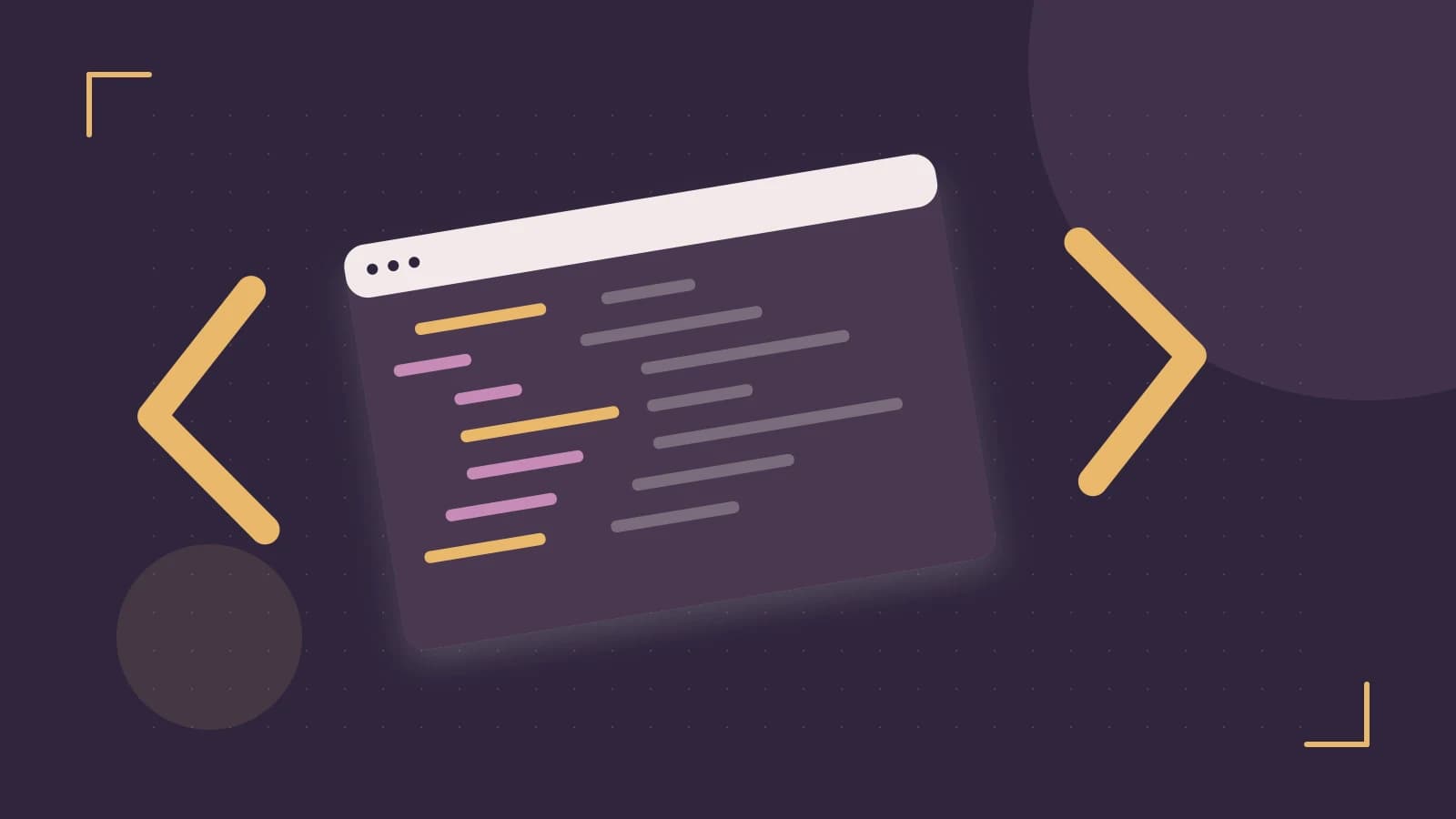 Editorial illustration of an abstract code editor, syntax blocks and oversized programming brackets