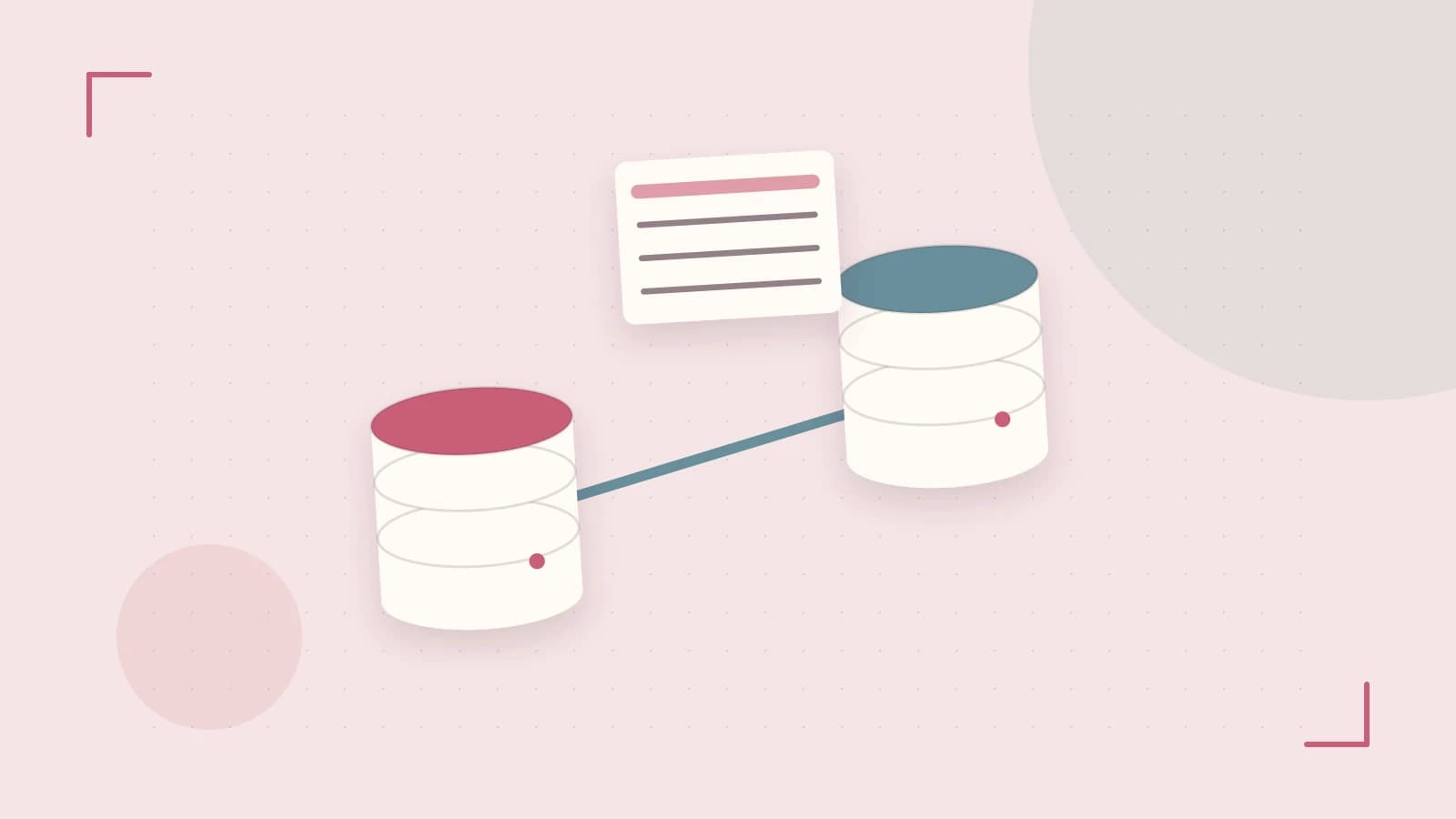 Editorial illustration of structured records, database cylinders and relationships between tables