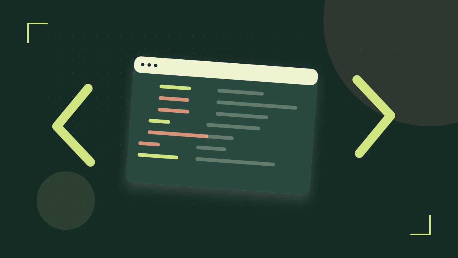 Editorial illustration of an abstract code editor, syntax blocks and oversized programming brackets