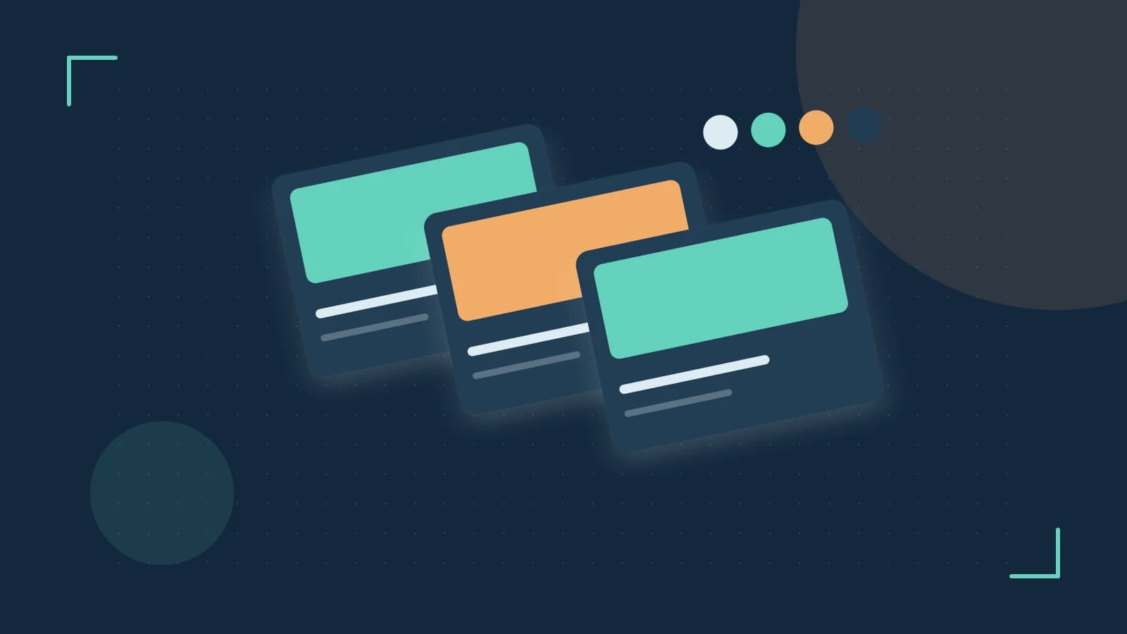 Editorial illustration of responsive browser layouts, overlapping design components and a color system