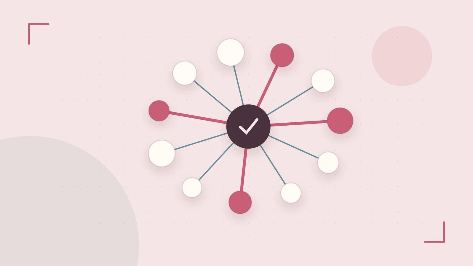 Editorial illustration of an algorithmic node graph with branching paths and a highlighted result