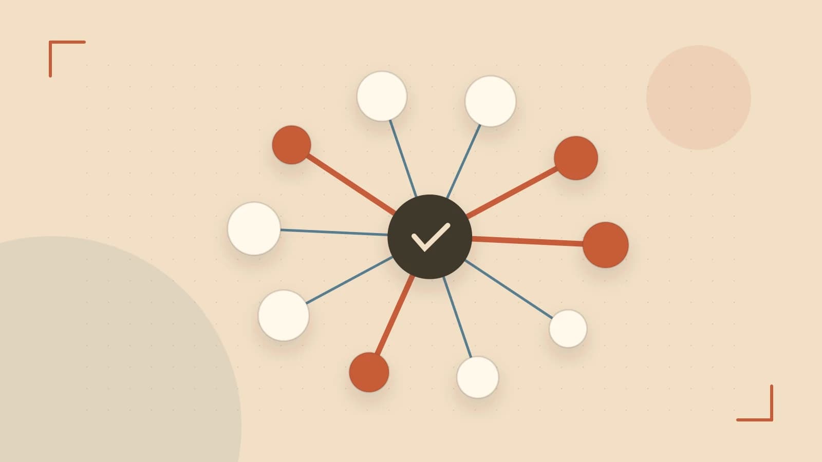 Editorial illustration of an algorithmic node graph with branching paths and a highlighted result