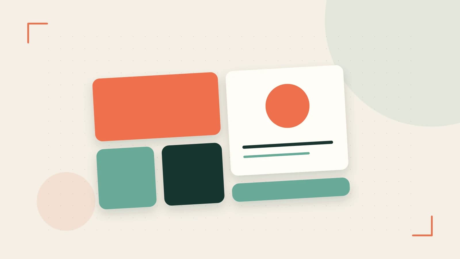 Editorial illustration of responsive browser layouts, overlapping design components and a color system