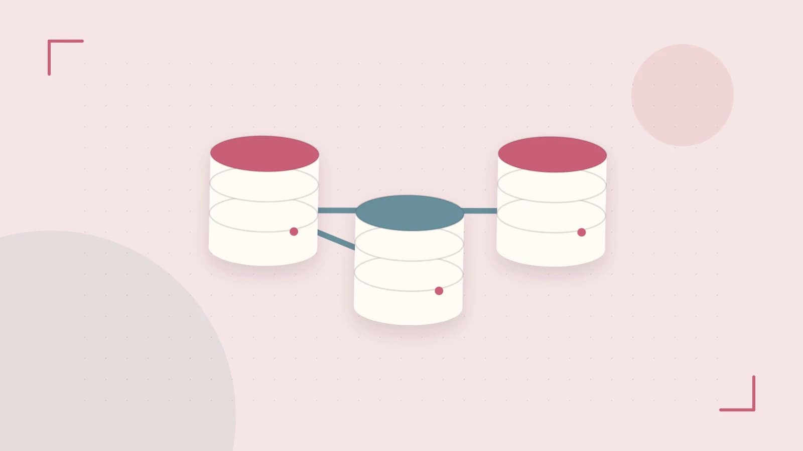 Editorial illustration of structured records, database cylinders and relationships between tables