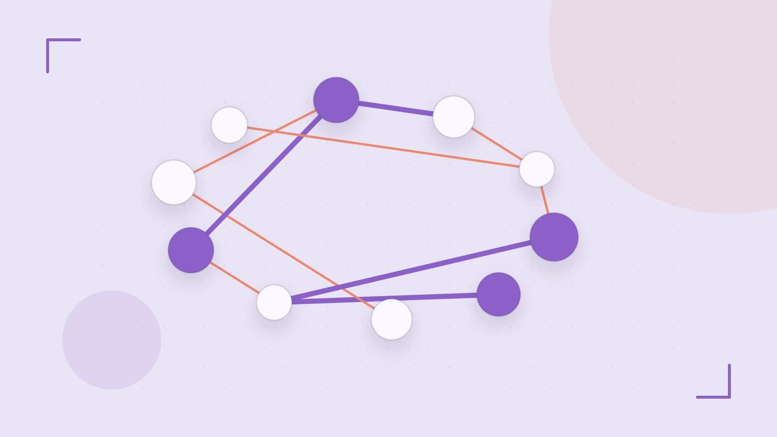 Editorial illustration of an algorithmic node graph with branching paths and a highlighted result