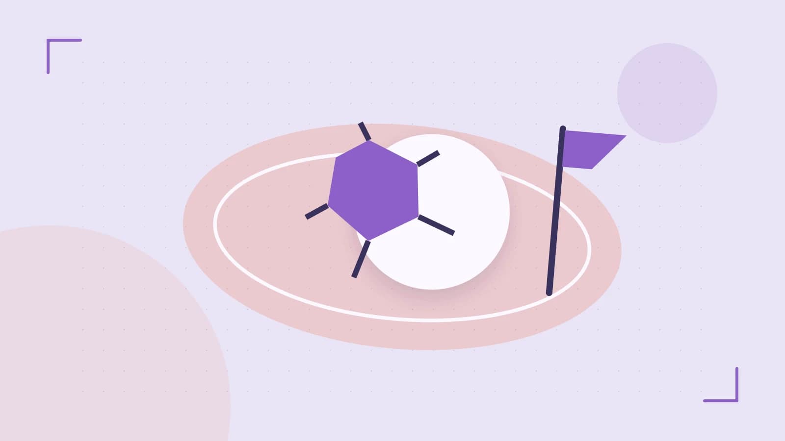 Editorial illustration of a stylized sports ball, stadium geometry and dynamic arcs